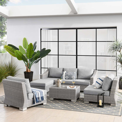 Conway 5-Piece Outdoor Patio Wicker Rattan Furniture Set, Rattan, Wicker, Grey Gray, 23397