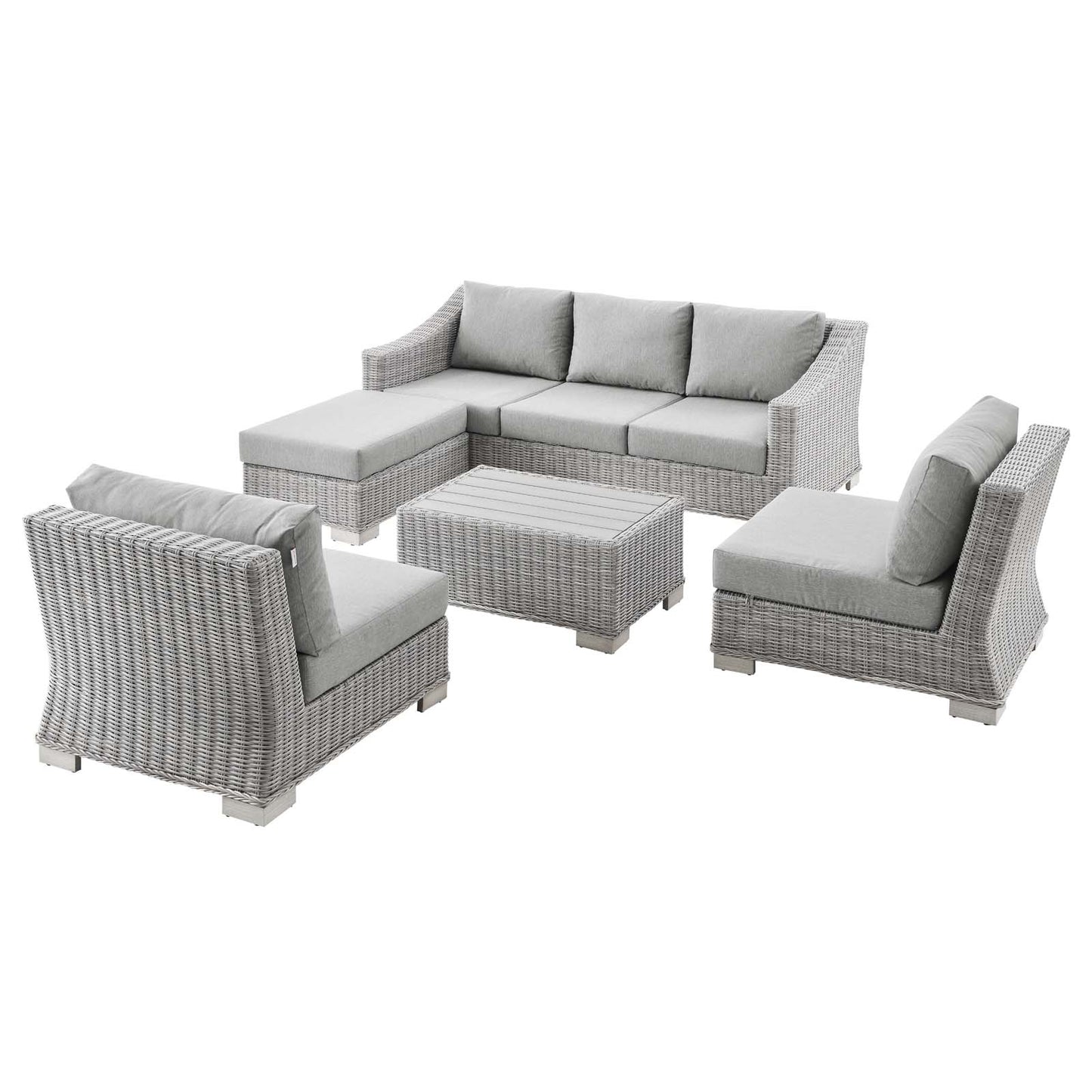 Conway 5-Piece Outdoor Patio Wicker Rattan Furniture Set, Rattan, Wicker, Grey Gray, 23397