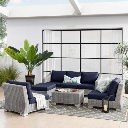Conway 5-Piece Outdoor Patio Wicker Rattan Furniture Set, Rattan, Wicker, Light Grey Gray Blue Navy, 23399