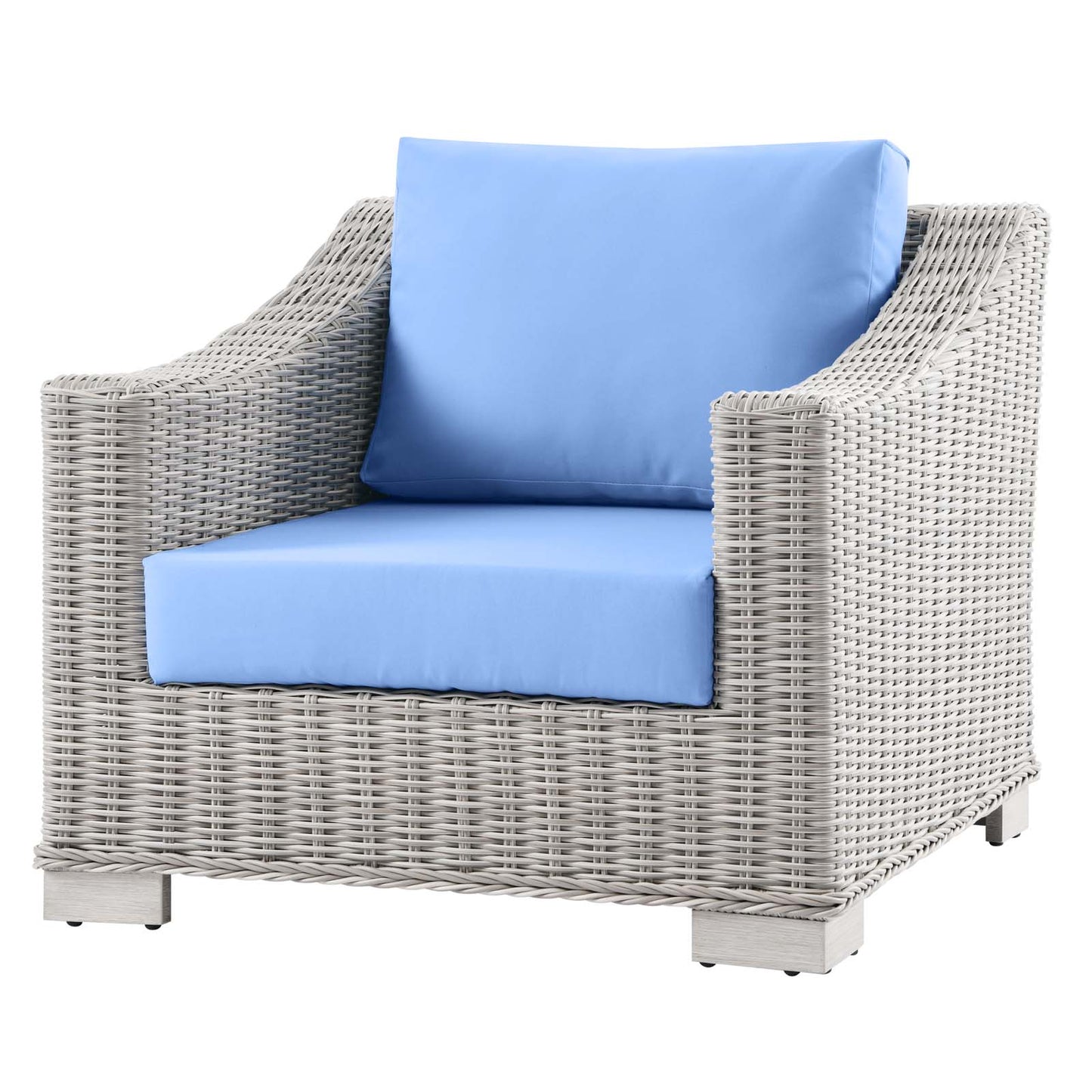 Conway Outdoor Patio Wicker Rattan 7-Piece Sectional Sofa Furniture Set, Rattan, Wicker, Light Grey Gray Light Blue, 23402