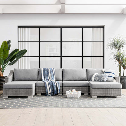 Conway Outdoor Patio Wicker Rattan 6-Piece Sectional Sofa Furniture Set, Rattan, Wicker, Grey Gray, 23405