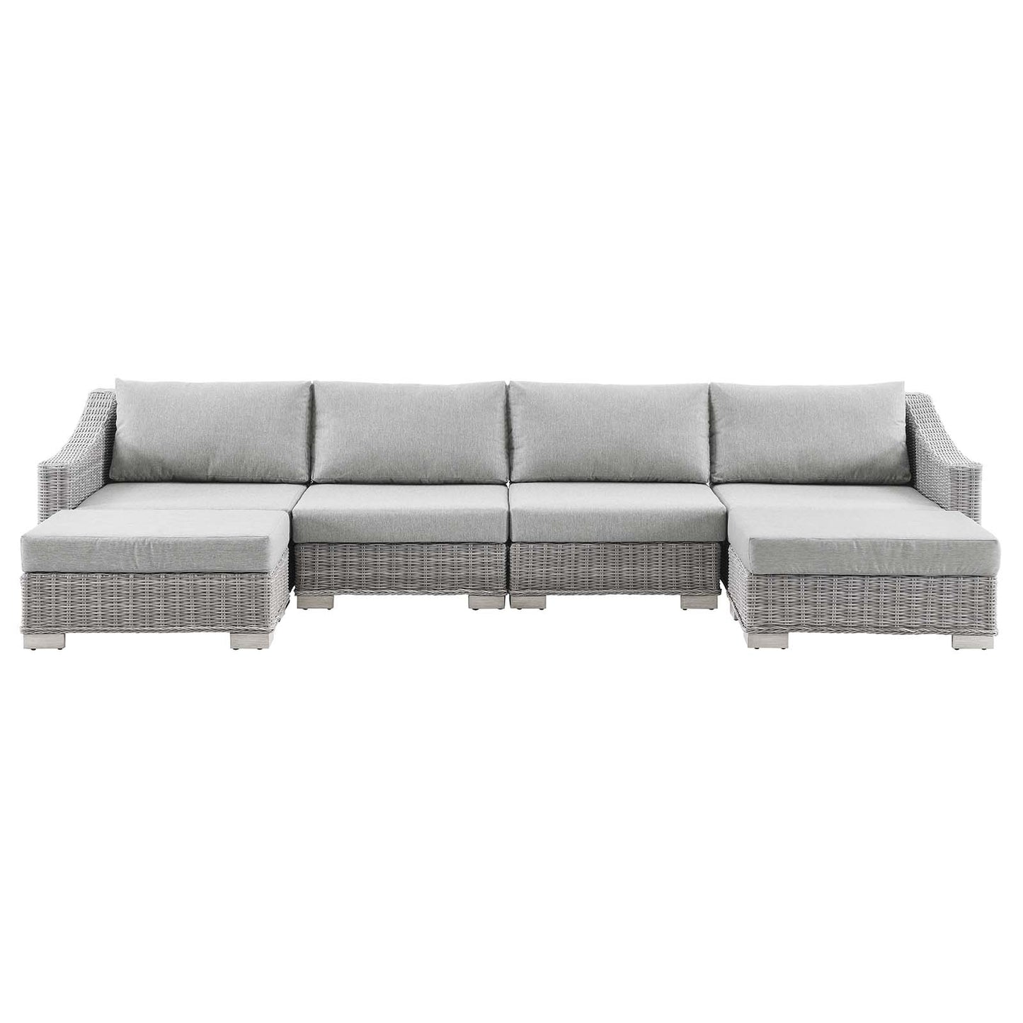 Conway Outdoor Patio Wicker Rattan 6-Piece Sectional Sofa Furniture Set, Rattan, Wicker, Grey Gray, 23405