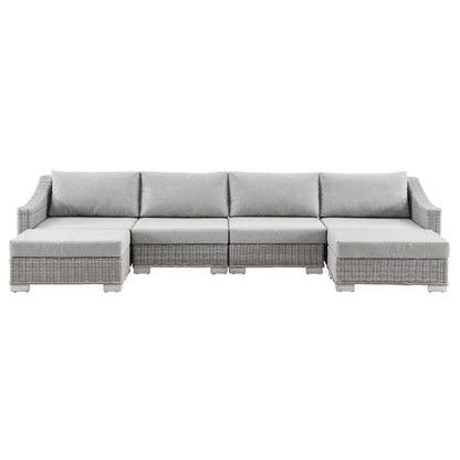 Conway Outdoor Patio Wicker Rattan 6-Piece Sectional Sofa Furniture Set, Rattan, Wicker, Grey Gray, 23405