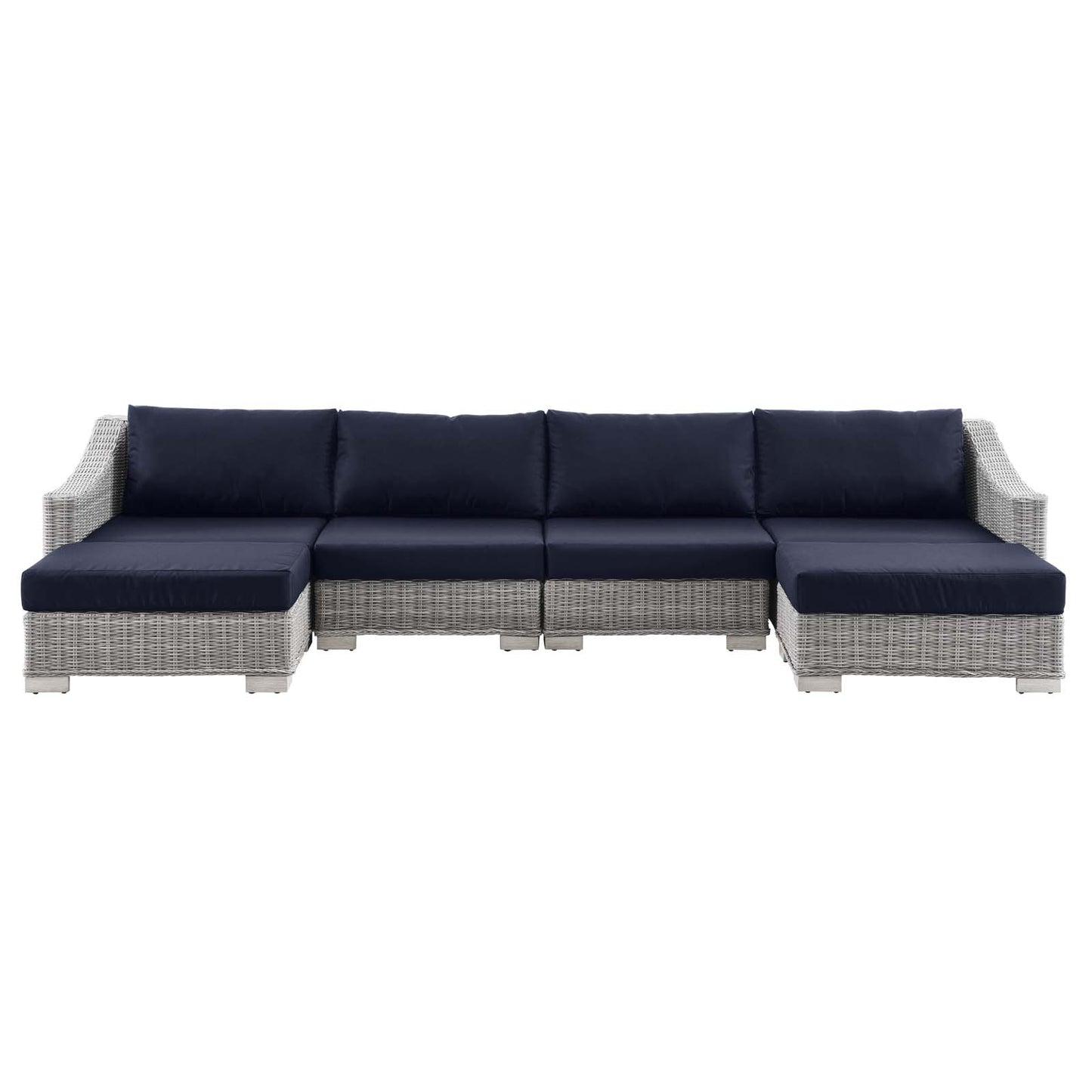 Conway Outdoor Patio Wicker Rattan 6-Piece Sectional Sofa Furniture Set, Rattan, Wicker, Light Grey Gray Blue Navy, 23407