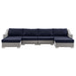 Conway Outdoor Patio Wicker Rattan 6-Piece Sectional Sofa Furniture Set, Rattan, Wicker, Light Grey Gray Blue Navy, 23407