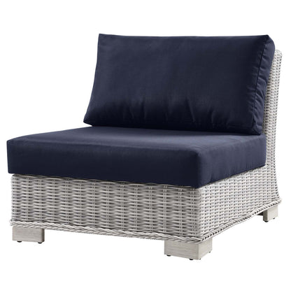 Conway Outdoor Patio Wicker Rattan 6-Piece Sectional Sofa Furniture Set, Rattan, Wicker, Light Grey Gray Blue Navy, 23407