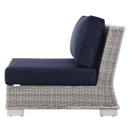 Conway Outdoor Patio Wicker Rattan 6-Piece Sectional Sofa Furniture Set, Rattan, Wicker, Light Grey Gray Blue Navy, 23407