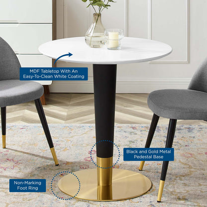Zinque 28" Dining Table, Wood, Metal Steel, Gold White, 20875