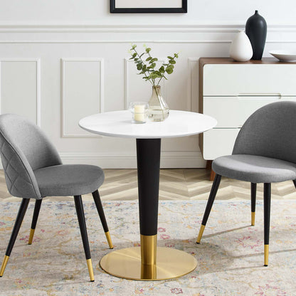 Zinque 28" Dining Table, Wood, Metal Steel, Gold White, 20875