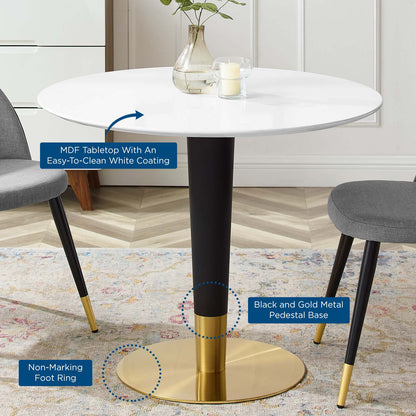 Zinque 36" Dining Table, Wood, Metal Steel, Gold White, 20876