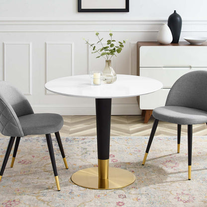 Zinque 36" Dining Table, Wood, Metal Steel, Gold White, 20876