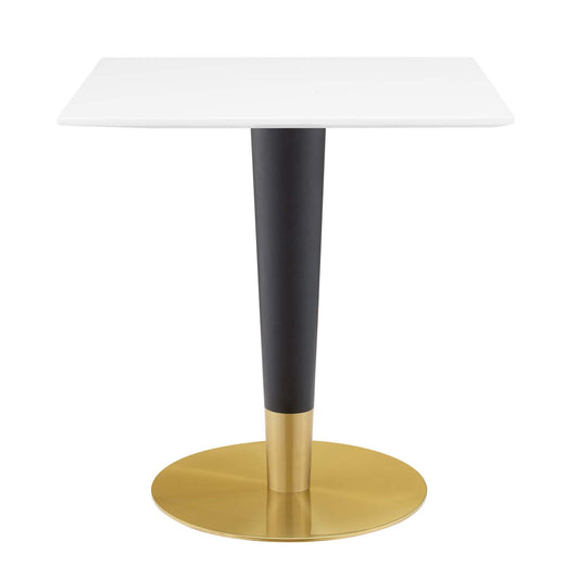 Zinque 28" Square Dining Table, Wood, Metal Steel, Gold White, 20878