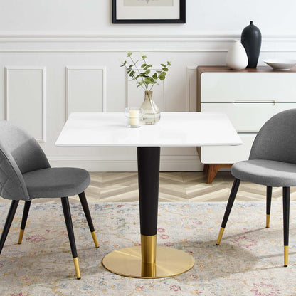 Zinque 36" Square Dining Table, Wood, Metal Steel, Gold White, 20879
