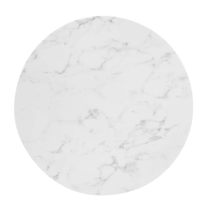 Zinque 28" Artificial Marble Dining Table, Artificial Marble, Metal Steel, Gold White, 20880