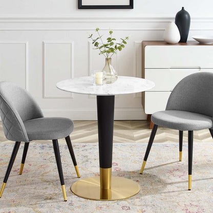 Zinque 28" Artificial Marble Dining Table, Artificial Marble, Metal Steel, Gold White, 20880