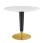 Zinque 36" Artificial Marble Dining Table, Artificial Marble, Metal Steel, Gold White, 20881