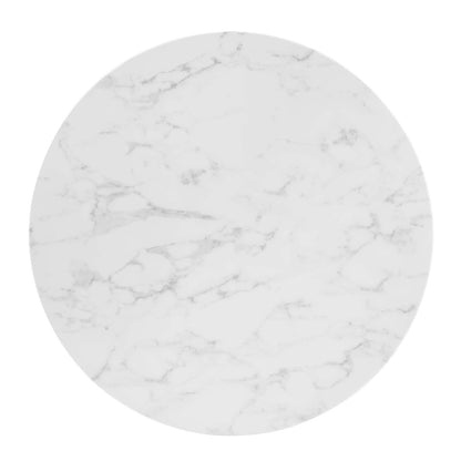 Zinque 36" Artificial Marble Dining Table, Artificial Marble, Metal Steel, Gold White, 20881