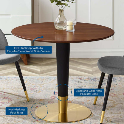 Zinque 36" Dining Table, Wood, Metal Steel, Gold Brown Brown Walnut, 20882