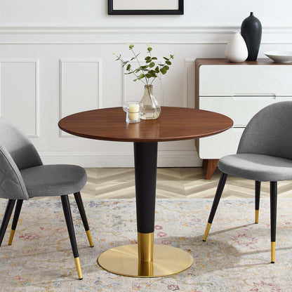 Zinque 36" Dining Table, Wood, Metal Steel, Gold Brown Brown Walnut, 20882