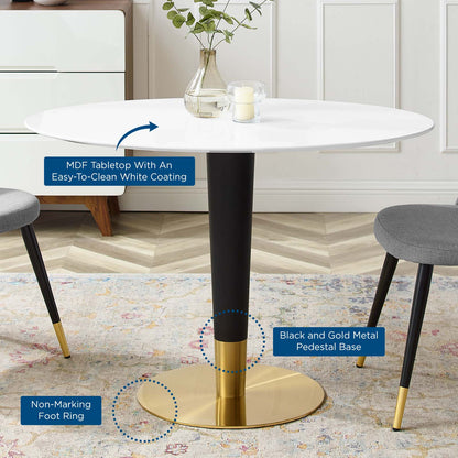 Zinque 42" Oval Dining Table, Wood, Metal Steel, Gold White, 20883