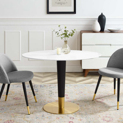Zinque 42" Oval Dining Table, Wood, Metal Steel, Gold White, 20883