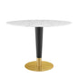 Zinque 42" Oval Artificial Marble Dining Table, Artificial Marble, Metal Steel, Gold White, 20884
