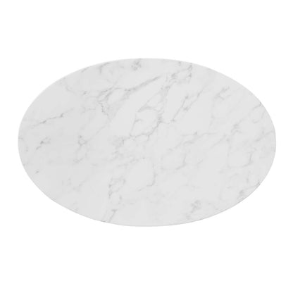 Zinque 42" Oval Artificial Marble Dining Table, Artificial Marble, Metal Steel, Gold White, 20884