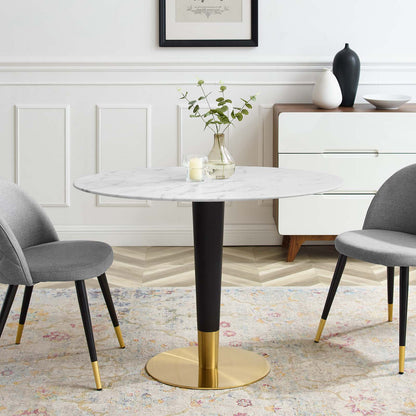 Zinque 42" Oval Artificial Marble Dining Table, Artificial Marble, Metal Steel, Gold White, 20884