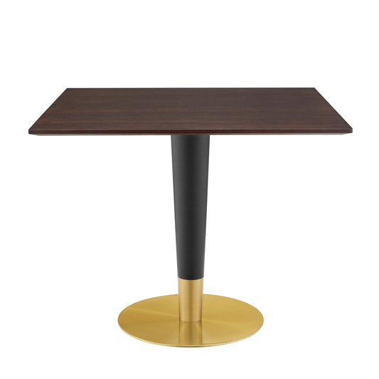 Zinque 36" Square Dining Table, Wood, Metal Steel, Gold Dark Brown Brown Walnut, 20886