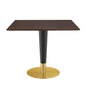 Zinque 36" Square Dining Table, Wood, Metal Steel, Gold Dark Brown Brown Walnut, 20886
