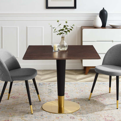 Zinque 36" Square Dining Table, Wood, Metal Steel, Gold Dark Brown Brown Walnut, 20886