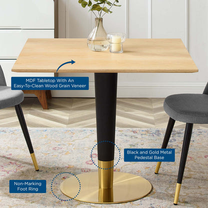 Zinque 36" Square Dining Table, Wood, Metal Steel, Gold Brown Natural, 20887
