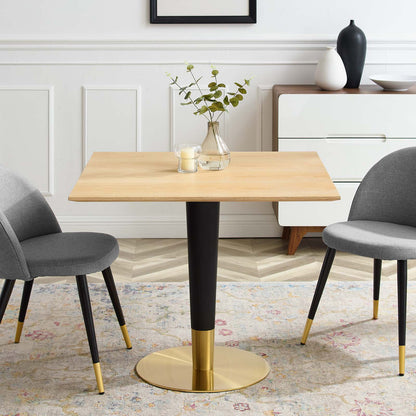 Zinque 36" Square Dining Table, Wood, Metal Steel, Gold Brown Natural, 20887