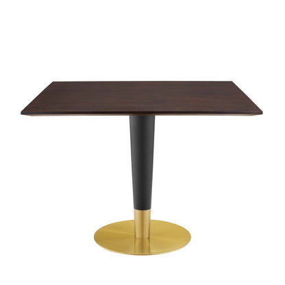 Zinque 40" Square Dining Table, Wood, Metal Steel, Gold Dark Brown Brown Walnut, 20888
