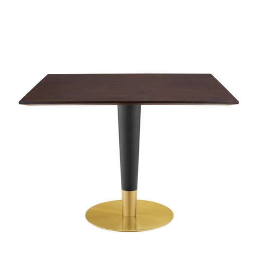 Zinque 40" Square Dining Table, Wood, Metal Steel, Gold Dark Brown Brown Walnut, 20888