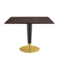 Zinque 40" Square Dining Table, Wood, Metal Steel, Gold Dark Brown Brown Walnut, 20888