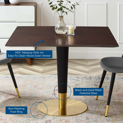 Zinque 40" Square Dining Table, Wood, Metal Steel, Gold Dark Brown Brown Walnut, 20888