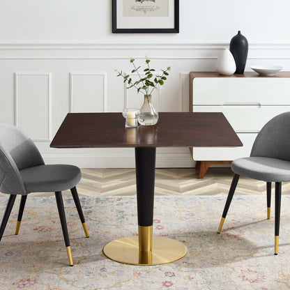 Zinque 40" Square Dining Table, Wood, Metal Steel, Gold Dark Brown Brown Walnut, 20888