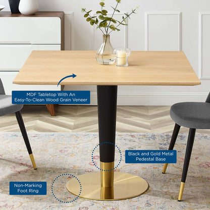 Zinque 40" Square Dining Table, Wood, Metal Steel, Gold Brown Natural, 20889