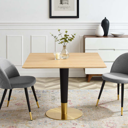 Zinque 40" Square Dining Table, Wood, Metal Steel, Gold Brown Natural, 20889
