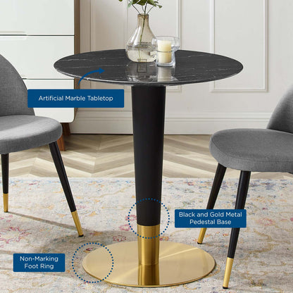 Zinque 28" Artificial Marble Dining Table, Artificial Marble, Metal Steel, Gold Black, 20890