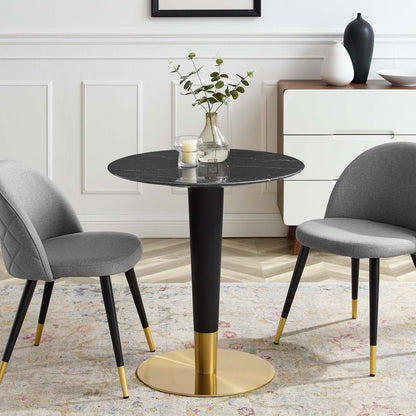 Zinque 28" Artificial Marble Dining Table, Artificial Marble, Metal Steel, Gold Black, 20890