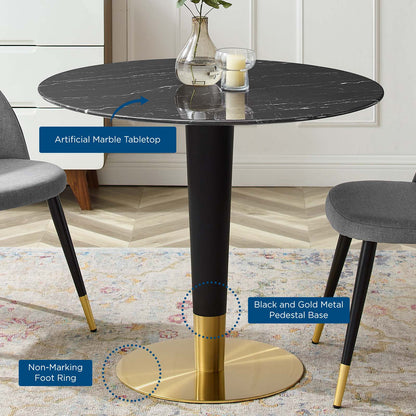 Zinque 36" Artificial Marble Dining Table, Artificial Marble, Metal Steel, Gold Black, 20891