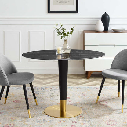 Zinque 42" Oval Artificial Marble Dining Table, Artificial Marble, Metal Steel, Gold Black, 20892