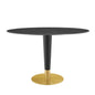 Zinque 48" Oval Artificial Marble Dining Table, Artificial Marble, Metal Steel, Gold Black, 20893