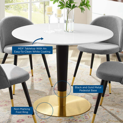Zinque 40" Dining Table, Wood, Metal Steel, Gold White, 20894