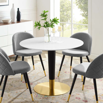 Zinque 40" Dining Table, Wood, Metal Steel, Gold White, 20894