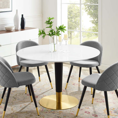 Zinque 47" Dining Table, Wood, Metal Steel, Gold White, 20895