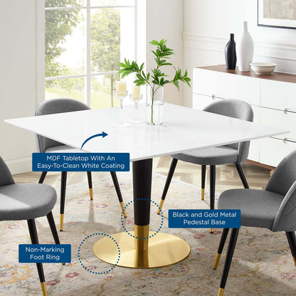 Zinque 47" Square Dining Table, Wood, Metal Steel, Gold White, 20896