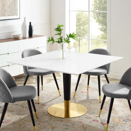 Zinque 47" Square Dining Table, Wood, Metal Steel, Gold White, 20896